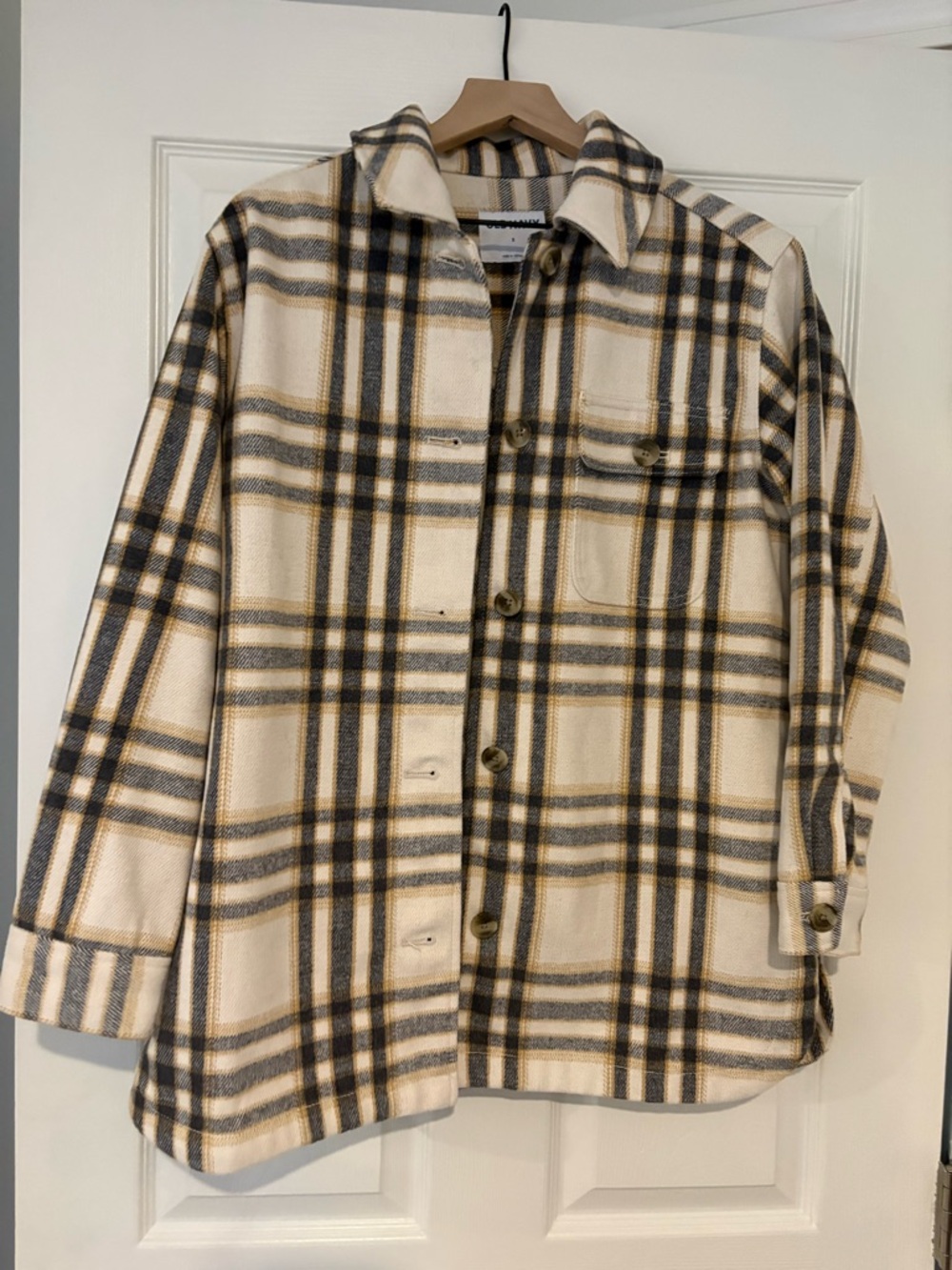 Plaid Button-Up Shacket in Cream and Black